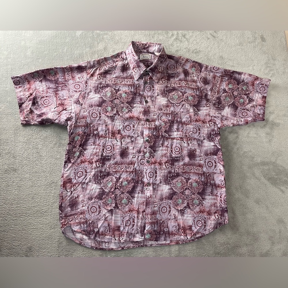 VTG Gabicci 90's Hawaiian Shirt Men L No Tag Short Sleeve Button Abstract Purple
